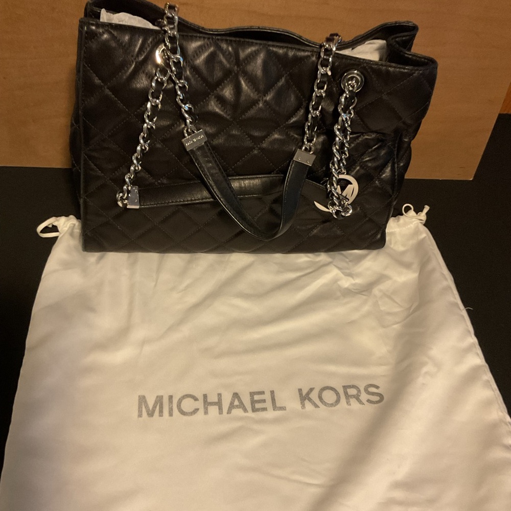 Michael Kors Black Quilted Leather Shoulder Bag with Chain Straps